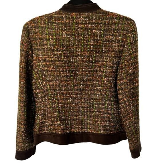 Talbots Woman's Brown Tweed Blazer Suede Trim details Jacket Size 10 Petite - Picture 2 of 11